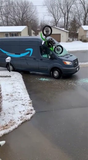 Dirt Bike Wheelie Crashes Through Delivery Van Windshield 🏍️💥