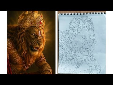 Narasimha Drawing Outline🔥, How To Draw Mahavatar Narsimha, Lord Narsingh Swamy Drawing Step By Step