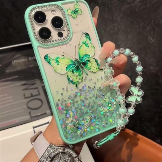 Butterfly graident sequins 3 in 1 chain case