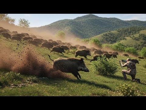 Unbelievable Wild Boar Hunt: Surrounded and Taken Down with a Perfect Double Shot!