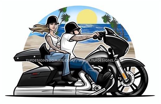 Biker Couple Drawing and Animation: Motorcycle Artwork (downloadable Png and Jpg Art Files) - Etsy UK