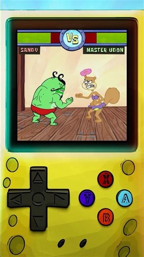 sandy & master udon square off in a video game! 🎮👊 w/ health bars
