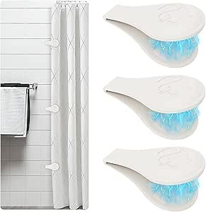 Magnetic Silicone Shower Curtain Clips for Liner, Self Adhesive Windproof Splash Holders Prevent Water Splashing Out Keep Curtain Liner Closed to Wall Shower Curtains Keeper for Home 3 Packs