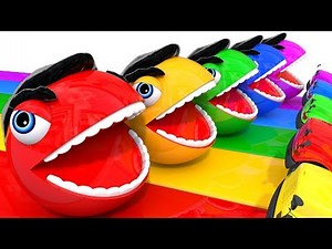 Learn Colors with PACMAN Hulk SchoolBus VS Excavator Street Vehicle for Kid Children