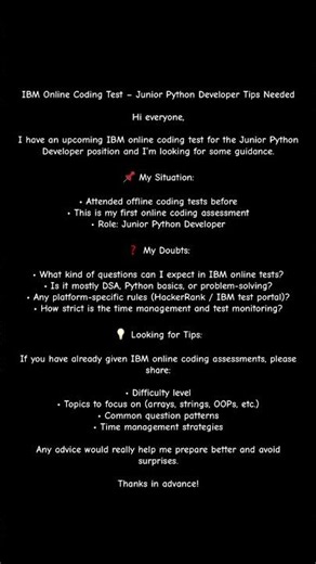 IBM Online Coding Test – Junior Python Developer Tips Needed
