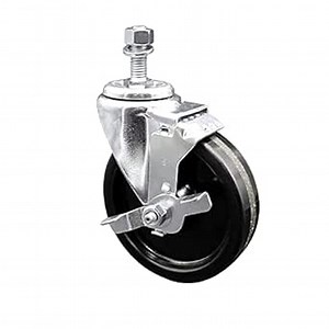 Phenolic Swivel Threaded Stem Caster w/Roller Bearing - 5" x 1.25" Black Wheel and 12MM Metric Stem & Top Locking Brake - 300 lbs Capacity/Caster - Service Caster Brand