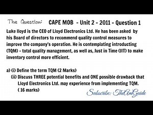 CAPE Management of Business (MOB) - Unit 2 Past Paper Answer Guide/Suggestion.