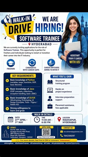 Software Trainee #hyderabad #freshers #jobupdates #walkindrive #hirespot #trending #ytshorts #itjobs