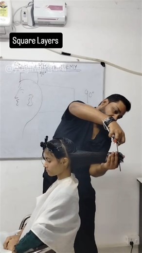 Rich n Rise Salon & Academy on Instagram: "Square Layers Hair Cut Tutorial ✂️✨ Straight, structured & full-volume layers for a perfect shape! Step-by-step guide to cut clean, balanced square layers like a pro. Follow the guideline, maintain elevation & keep your corners sharp. By @yogihairguru #SquareLayers #HairCutTutorial #LayerCut #ProfessionalHaircut #HairEducation #HairTrainingIndia #YogiHairGuru #IndianHairArtist #HairCutTechniques #SalonEducation #LayeredHair"