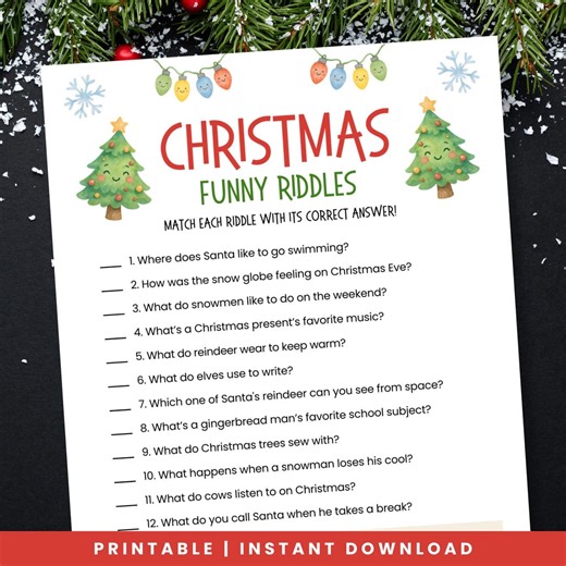 Christmas Riddles With Answers | Christmas Jokes | Christmas Party Games Printable | Christmas Riddle Game | Christmas Family Games - Etsy