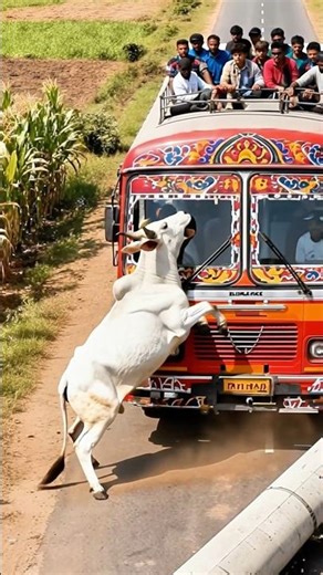 Brave Cow Saves All Bus Passengers From A Disaster! #humanity #cow #animals #rescue #pets