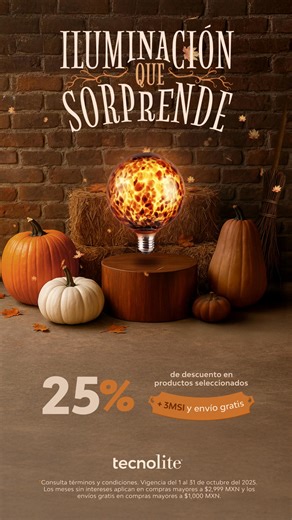 Halloween se vive mejor con luz en cada rincón 🎃✨ Aprovecha 25% OFF en iluminación y crea atmósferas únicas para tu casa. | Tecnolite