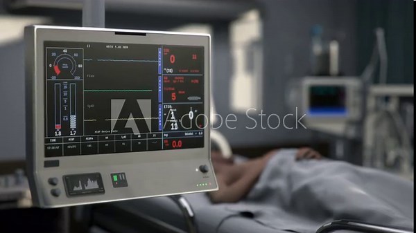 Dying Vital Parameters Of Patient On Artificial Ventilation System. Patient Dying From Respiratory Disease. Monitoring Dying Patient With Artificial Lung Ventilation. Artificial Ventilation Equipment