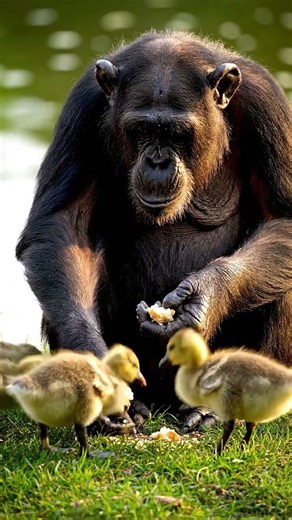 Zuzzi monkey feeding baby geese