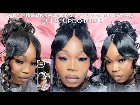 Zury Miss Drawstring Lace bang Ponytail| Easy updo hairstyle!