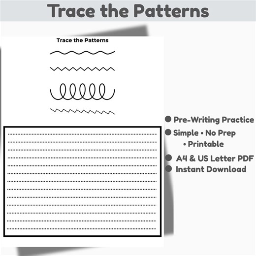 Trace the Patterns Worksheet,pre-writing Pattern Tracing,preschool Fine Motor Printable - Etsy