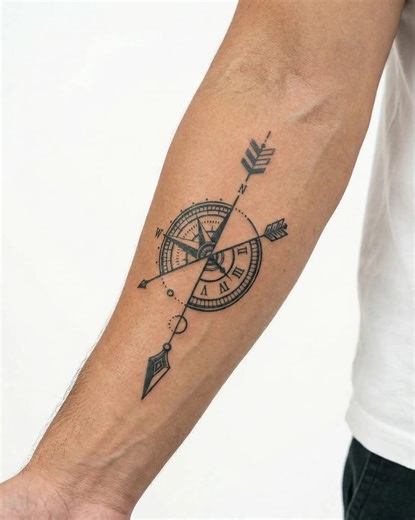 Compass & Arrow Realistic Temporary Tattoo for Men | INKON