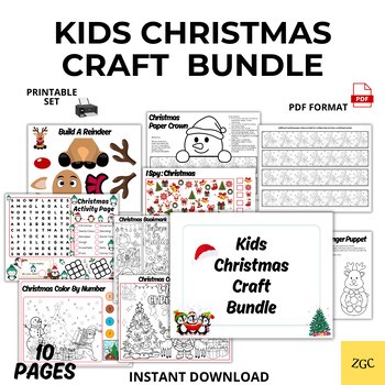 Christmas Activity Pack for Kids | 8 Printable Holiday Crafts & Games | PDF