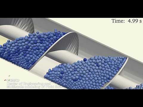 DEM simulation of the inclined screw conveyor using PhasisFlow