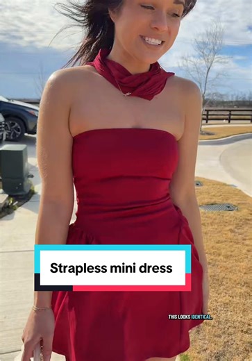This mini dress is such great quality for the price and the scarf and details are gorgeous! True to size #minidress #dresses #straplessdress #dressesforwomen #straplessdress @VIBECORE Women Apparel