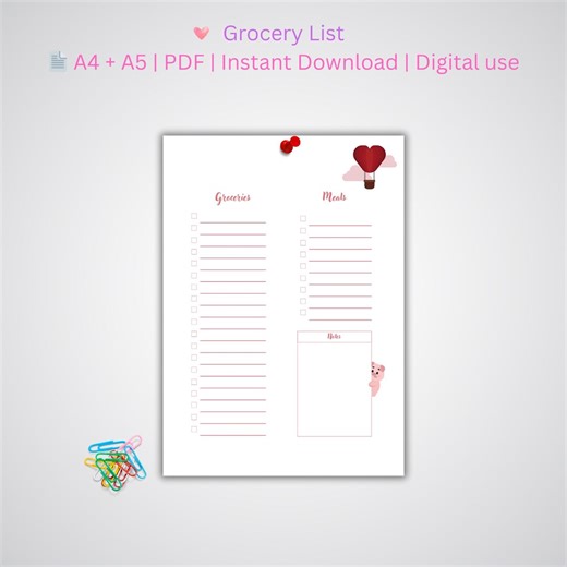 Grocery List and Meal Planner Printable | A4 A5 (PDF) - Etsy