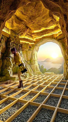 Cozy Cave Shelter Build with Fireplace 🔥🏔️