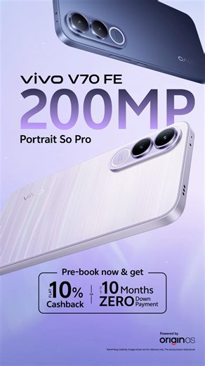 Slay every detail with 200MP OIS Ultra-Clear Main Camera on vivo V70 FE. Pre-book now!