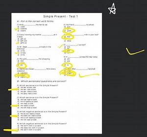 Simple Present - Test 1 A - Put in the correct verb forms. 1) A... | Filo
