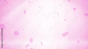 Soft pink background with falling flower petals and gentle light rays. Romantic cherry blossom background with pastel pink petals and bokeh.