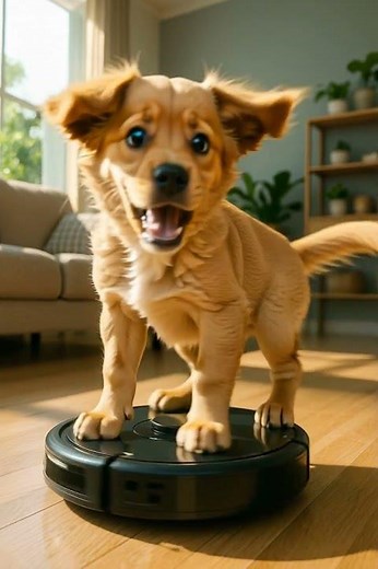 Puppy vs Robot Vacuum: The Funniest Reaction You’ll See Today! #shorts #dog