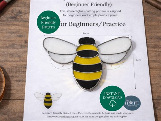 Bee Stained Glass Pattern | Beginner Printable Glass Template - Etsy