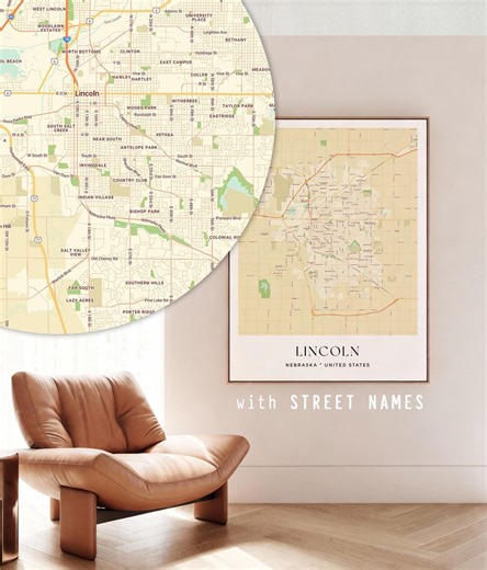 Lincoln NE Map Art Print – Detailed City Street Names Decor - Etsy