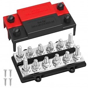 Dual Row Bus Bar 12V 250A Power Distribution Block 12 x 5/16" Terminal Stud Positive & Ground Battery Bus Bar