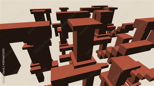 Seamless loop of procedural Neo-Brutalist architecture featuring rigid terracotta blocks sliding in a grid. Abstract geometric structure for engineering, construction, and design themes. 4K UHD.