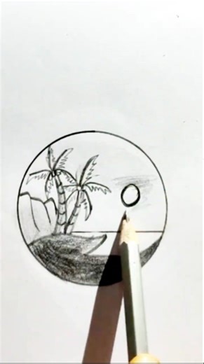 "Beautiful Pencil Art Drawing | Easy Landscape Sketch for Beginners #Shorts"🏝️
