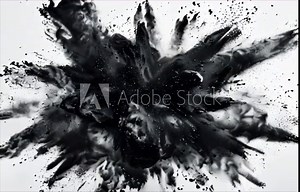Black paint explosion abstract background. Dark cloud on white. Colorful splash dust explode