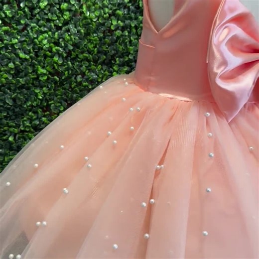 Peach Elegant 4 Layer Tulle Pearl V-back Knee Length Flower Girl Wedding Trendy Summer Easter Pageant Infant Toddler Princess Girl Dress - Etsy