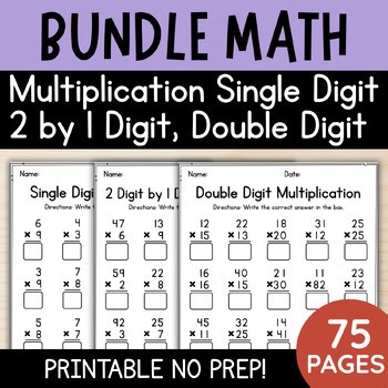 4th & 5th Grade Multiplication Math Bundle: 1 & 2 Digit Worksheets with Keys