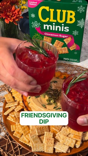 This pumpkin pie dip is the perfect thing to bring to this years Friendsgiving for an appetizer OR dessert. Don’t forget the Club Crackers Cinnamon Sugar Minis for dipping! Ingredients: ● 1 cup heavy cream ● 1/4 cup powdered sugar ● 1/2 teaspoon pure vanilla extract ● 1 cup (8 oz) cream cheese, softened ● 1 cup pumpkin puree ● 1/2 cup light brown sugar ● 1 teaspoon ground cinnamon ● 1/2 teaspoon ground nutmeg ● 1/4 teaspoon salt ● Fresh thyme leaves, for garnish ● Roasted pumpkin seeds, for garn