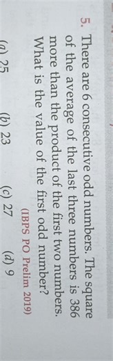 There are 6 consecutive odd numbers. The square of the average ... | Filo
