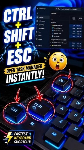 Ctrl + Shift + Esc: Open Task Manager Instantly! ⚡ | Windows Shortcut #shorts #taskmanager #windows