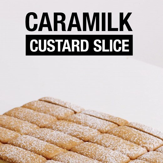 The creamy Caramilk custard is the star of this slice. Full recipe: https://www.taste.com.au/recipes/caramilk-custard-slice-recipe/1bzvwpsu | Taste.com.au