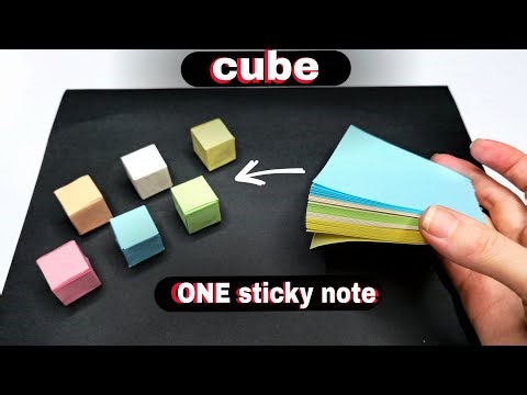 Paper Cube tutorial from One sticky note// 3d shapes diy//Seemless Cube easy