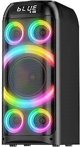 Bluetooth Speaker, 160W Peak Powerful Loud Stereo Sound Deep Bass Wireless Boombox Portable Large Party Speakers with Subwoofer TWS Pairing Dynamic LED Light for Outdoor Camping Backyard Events