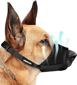 Dog Muzzle for Small Medium Large Dogs - Soft Nylon Breathable Muzzle with Air Mesh, Adjustable Loop, Anti-Dropping Design for Biting, Barking, Chewing, Labrador, German Shepherd, Chihuahua (Black,M)