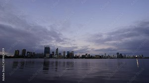 Perth City Day to Night Time-lapse, Western Australia. South Perth Foreshore Skyline