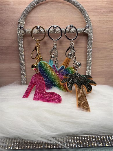 3pc Bling Hot Pink High Heel, Rainbow Butterfly, Palm Tree Keychains - Etsy