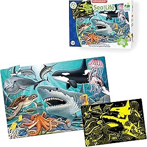 The Learning Journey Puzzle Doubles Glow in The Dark - Sea Life - 100 Piece Glow in The Dark Preschool Puzzle (3 x 2 feet) - Educational Gifts for Boys & Girls Ages 3 and Up, Model Number: 115220