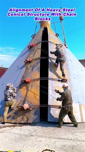 Alignment Of A Heavy Steel Conical Structure With Chain Blocks