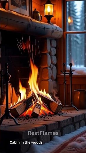 RestFlames| Forest Cabin Fireplace 🌲🔥 Cozy Crackling Fire | Snow Falling Outside | Cinematic 4K Loop